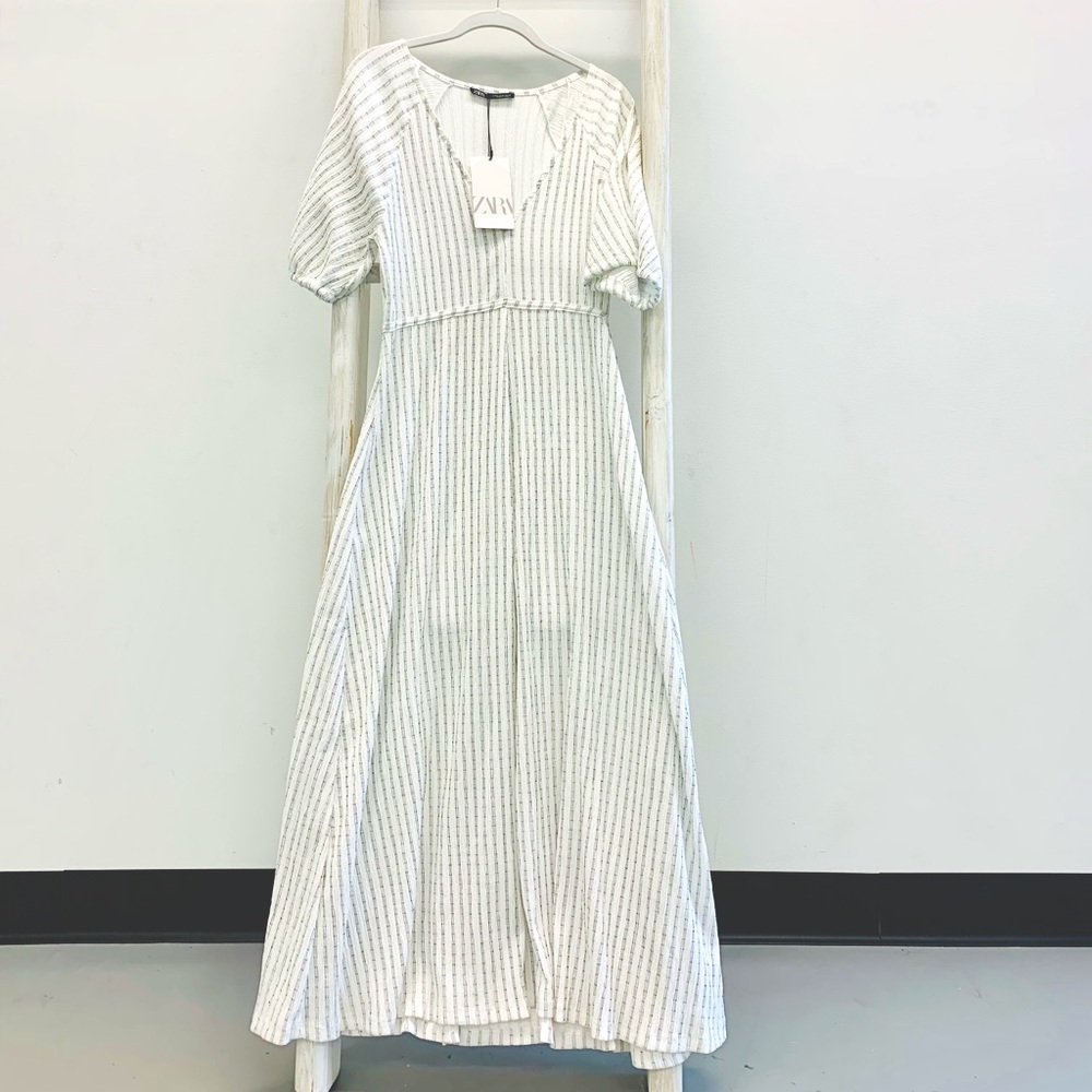 Zara white and black striped midi dress